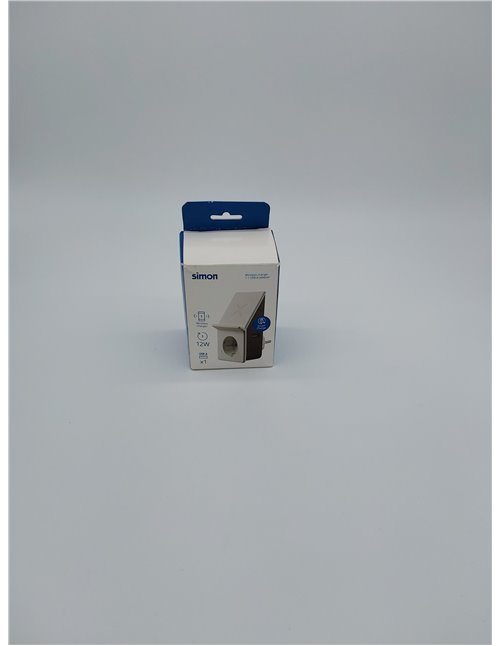 SIMON - Adaptador con Enchufe USB A + Carga Inalámbrica Rápida 10W+ 1 Toma 16A (250 V), Cargador USB con Soporte para Smartphone