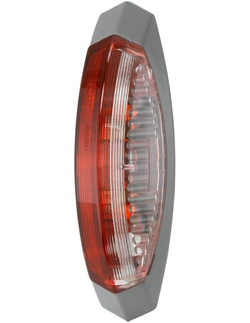 HELLA Luz de gálibo - Halógena - 12V - montaje exterior - ECE - Color de tulipa: transparente/rojo - derecha/Montaje lateral ext