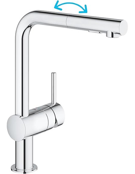 GROHE Minta, Grifo de cocina (caño alto extraíble, forma en L, menor consumo de agua), cromo, 30274000       
