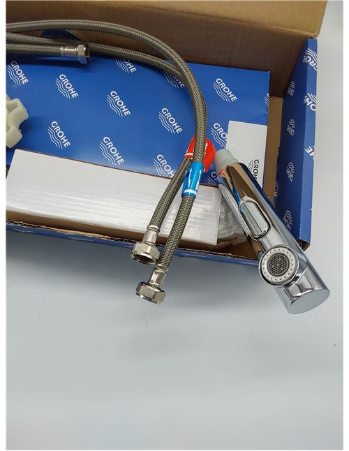 GROHE Minta, Grifo de cocina (caño alto extraíble, forma en L, menor consumo de agua), cromo, 30274000       