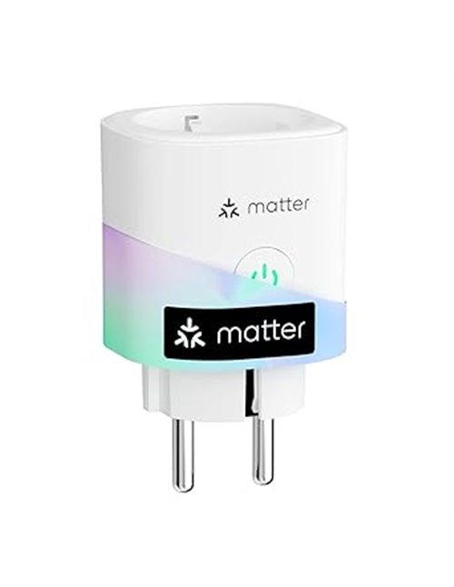 Meross Enchufe Inteligente Matter con Consumo de Energía, Enchufe WiFi Mide Producción de Paneles Solares Fotovoltaicos, Control