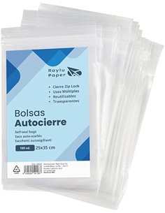 RAYLU PAPER - Bolsas Auto Cierre Zip, Pack de 100 Bolsas de Plástico Transparente Reutilizables, usos Múltiples, Hecho en Europa