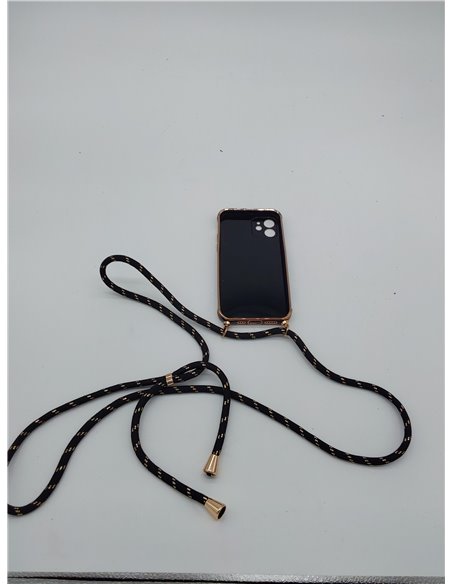 Mkej Funda para iPhone 12 con Cuerda, TPU Suave Silicona diseño de corazón con Chapado en Oro de Lujo, Funda iPhone 12 Cuerda pa