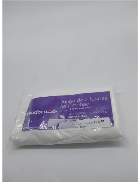 Todocama – Juego de 2 Fundas de Almohada, Microfibra Extra Suave, hipoalergénicas. Juego de 2-75x40 cm Blanco       