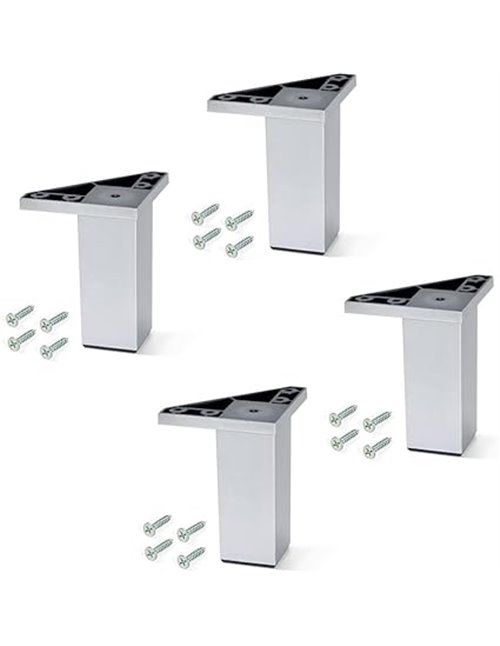 EMUCA - Pies para Muebles de plástico Gris Metalizado, Patas para Mueble, Lote de 4 pies de Altura 120mm con Tornillos de Montaj