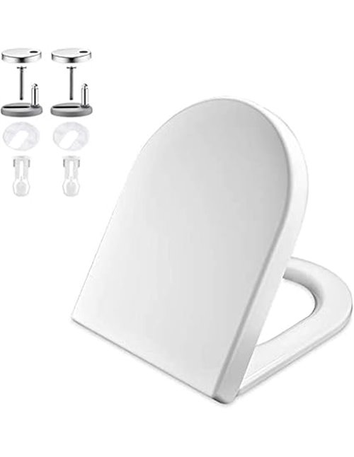 GRIFEMA G951 - Tapa WC, Asiento de Inodoro de Cierre Suave en Forma de D con Liberación Rápida para una Fácil Limpieza, Blanco, 