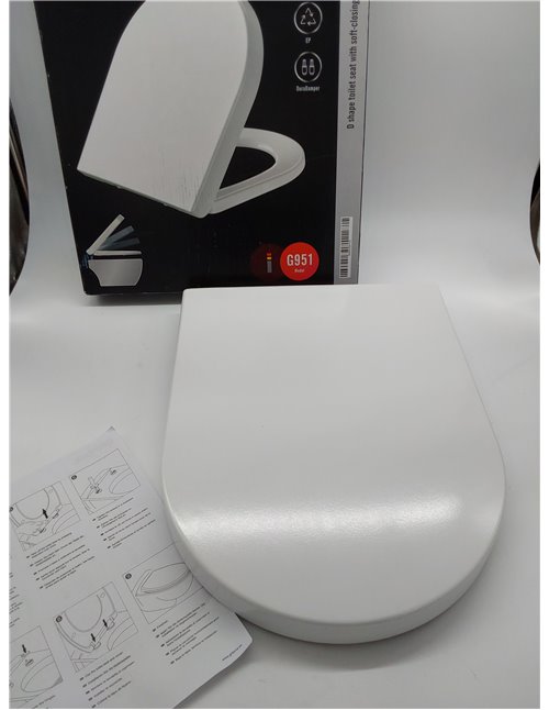 GRIFEMA G951 - Tapa WC, Asiento de Inodoro de Cierre Suave en Forma de D con Liberación Rápida para una Fácil Limpieza, Blanco, 