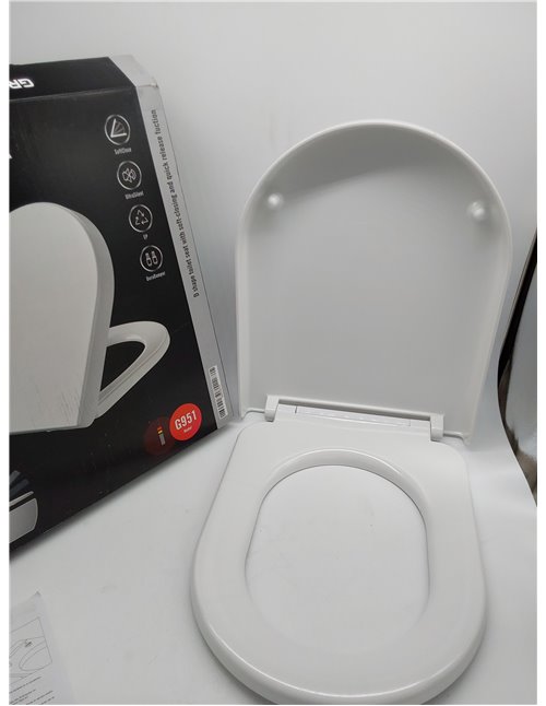 GRIFEMA G951 - Tapa WC, Asiento de Inodoro de Cierre Suave en Forma de D con Liberación Rápida para una Fácil Limpieza, Blanco, 