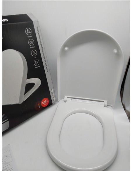 GRIFEMA G951 - Tapa WC, Asiento de Inodoro de Cierre Suave en Forma de D con Liberación Rápida para una Fácil Limpieza, Blanco, 