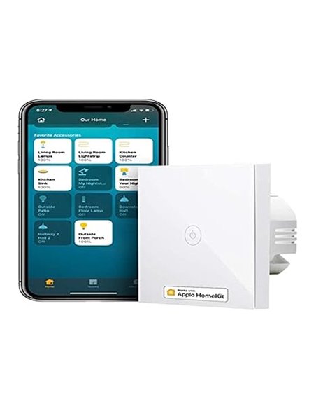 Meross Interruptor de pared WiFi, interruptor inteligente, 1 vía, 1 banda, Glass Touch, control remoto de aplicaciones, compatib