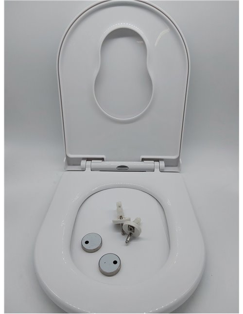 Ibergrif M41001-2 Tapa WC Universal, Asiento de Inodoro Familiar con Cierre Suave en Forma de D con Liberación Rápida, Fácil de 