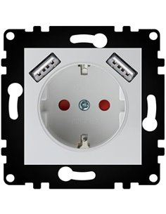 WESA - Enchufe Schuko de Pared Con Entradas USB Estándar UE 16A 250V, Fácil instalación con Opción a Distintos Diseños, No inclu