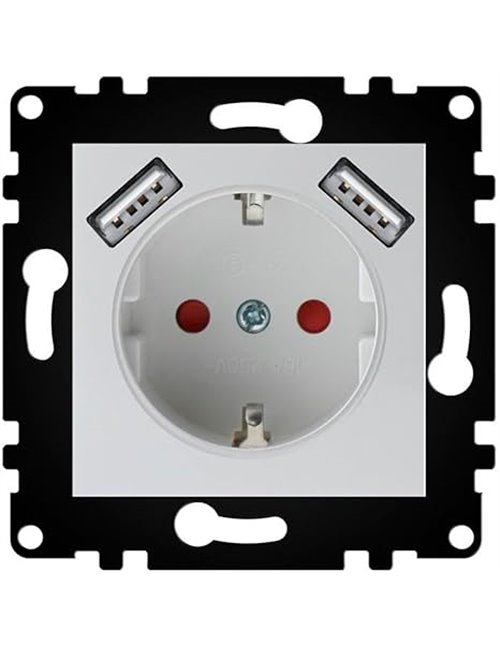 WESA - Enchufe Schuko de Pared Con Entradas USB Estándar UE 16A 250V, Fácil instalación con Opción a Distintos Diseños, No inclu