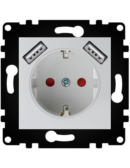 WESA - Enchufe Schuko de Pared Con Entradas USB Estándar UE 16A 250V, Fácil instalación con Opción a Distintos Diseños, No inclu