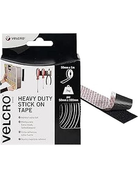 VELCRO VEL-EC60241, Cinta adhesiva extra fuerte, 50mm x 1m, Negro