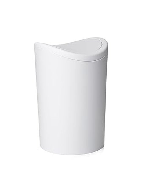 Tatay Papelera Baño con Tapa Basculante, 6L de Capacidad, de Polipropileno, Libre de BPA, Color Blanco, Medidas 19 x 19 x 28 cm 