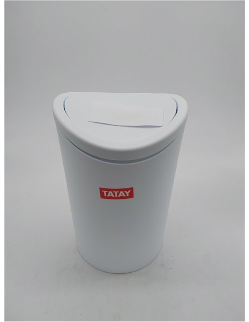 Tatay Papelera Baño con Tapa Basculante, 6L de Capacidad, de Polipropileno, Libre de BPA, Color Blanco, Medidas 19 x 19 x 28 cm 