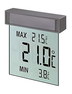 Termómetro de ventana digital TFA Dostmann Vision, 30.1025, pantalla grande con temperatura exterior, L 97 x An 22 x Al 105 mm  