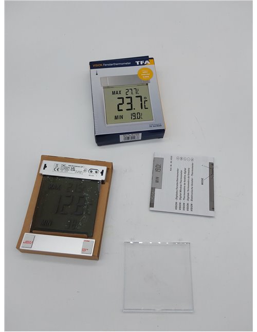 Termómetro de ventana digital TFA Dostmann Vision, 30.1025, pantalla grande con temperatura exterior, L 97 x An 22 x Al 105 mm  