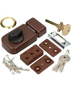 KOTARBAU® Cerrojo de puerta adicional 50/60 mm, Cerrojo con cilindro exterior, Marrón, Cerrojo con pomo giratorio, Cerrojo de se