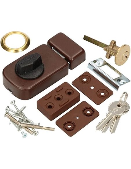 KOTARBAU® Cerrojo de puerta adicional 50/60 mm, Cerrojo con cilindro exterior, Marrón, Cerrojo con pomo giratorio, Cerrojo de se