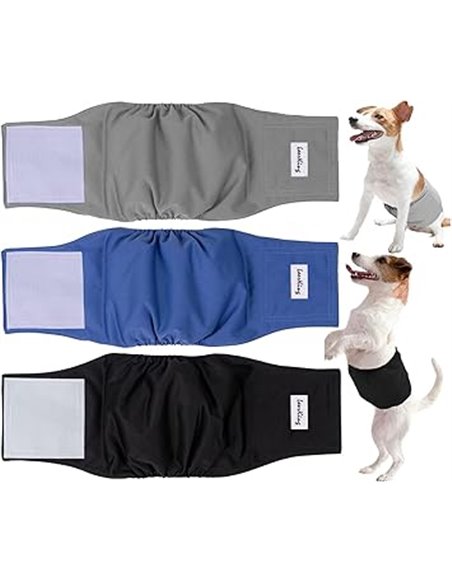 LeerKing Pañales Perro Macho Lavable Paquete de 3 Bandas de Vientre Reutilizables Incontinencia Cubre Panza para Mascotas Pequeñ