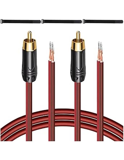 MKBKLLJY Cable de altavoz RCA a cable desnudo de 1 pie 16 AWG, cable rojo positivo, carcasa de cobre puro, enchufe chapado en or