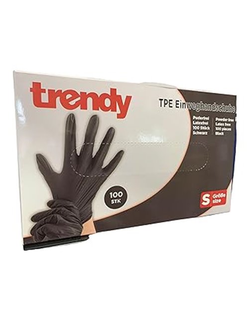 Guantes desechables de elastómero termoplástico, color negro, contenido: 100 unidades, sin polvo, sin látex (S)       