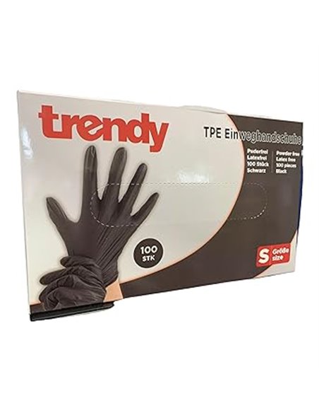 Guantes desechables de elastómero termoplástico, color negro, contenido: 100 unidades, sin polvo, sin látex (S)       