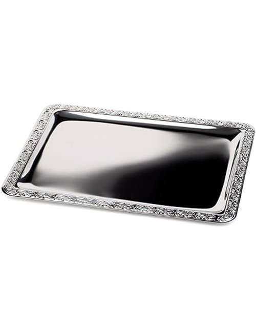 APS Bandeja SCHÖNER ESSEN - bandeja de acero inoxidable con borde decorado, 35 x 24 cm, rectangular       