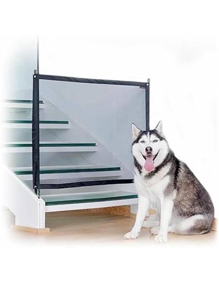 InnovaGoods® Barrera de Seguridad para Perros Mascotas 73-112 cm, Red de Seguridad para escaleras y Puertas con colgadores Adhes