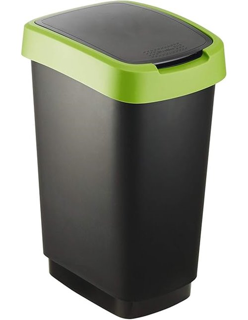Rotho Salsa Papelera 25l con tapa, Plástico (PP) sin BPA, verde, 25l (33.3 x 25.2 x 47.6 cm)       