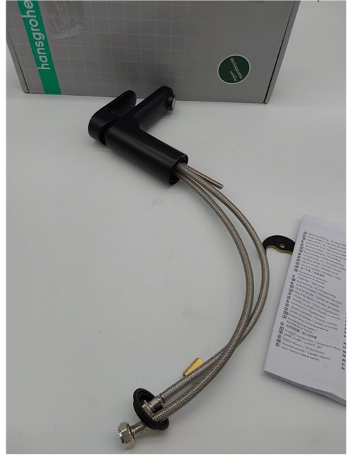 hansgrohe Vernis Blend Grifo monomando de lavabo 100, sin vaciador automático, negro mate, 71580670       