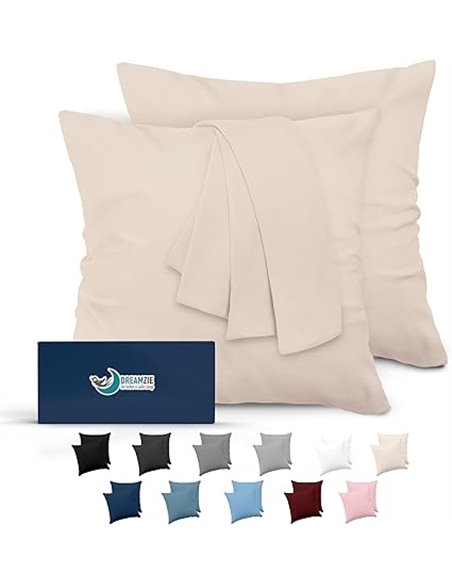 Dreamzie Fundas de Almohada (Juego de 2) - para Las Almohadas 60 x 60 cm, Beige, Microfibra (100% Poliéster) - Fundas de Cojines