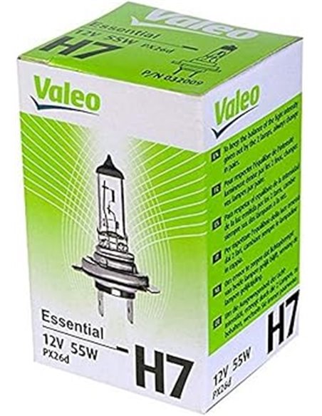 Valeo 032009 Lámpara halógena, H7, Essential, Color Plata, 1 Unidad       