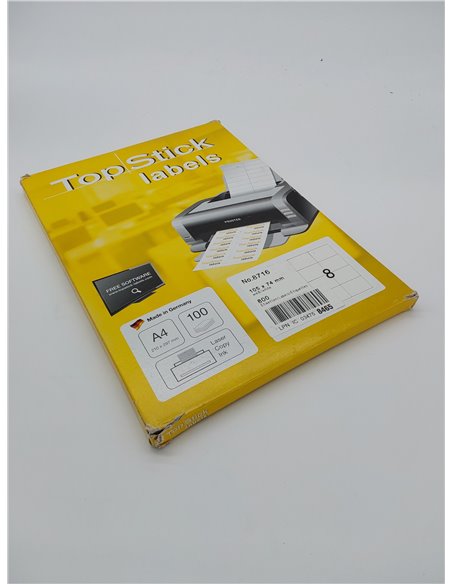 TopStick 8716 - Etiquetas autoadhesivas universales A4 grandes (105 x 74 mm, papel) 100 hojas, 8 etiquetas por hoja, 800 etiquet