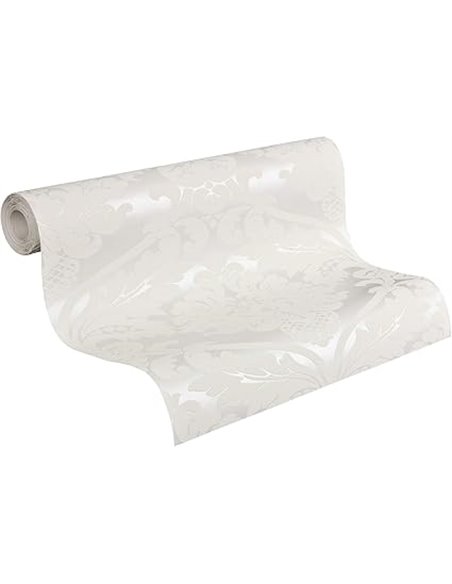 Livingwalls papier peint intissé Flock papier peint classique néo-baroque 10,05 m x 0,53 m blanc métallisé Made in Germany 55433