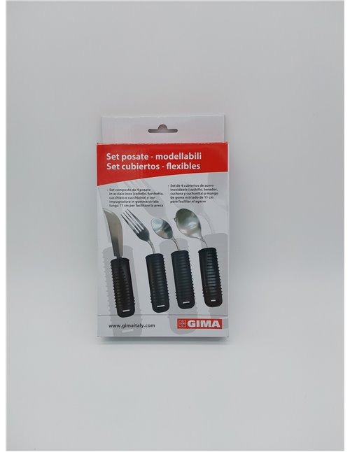 GIMA Juego de 4 cubiertos moldeables en acero inoxidable (cuchillo, tenedor, cuchara y cucharilla), 28921       
