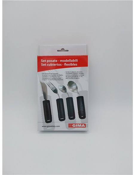 GIMA Juego de 4 cubiertos moldeables en acero inoxidable (cuchillo, tenedor, cuchara y cucharilla), 28921       