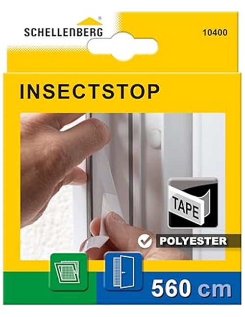 Schellenberg 10400 Cinta de fijación para mosquitera de poliéster, semitransparente, 5,6 m       