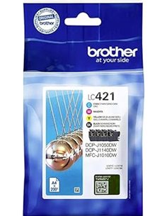 Brother LC421VAL Pack de 4 colores de cartuchos originales de tinta para las impresoras MFCJ1010DW y DCPJ1050DW       