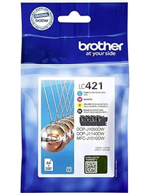 Brother LC421VAL Pack de 4 colores de cartuchos originales de tinta para las impresoras MFCJ1010DW y DCPJ1050DW       