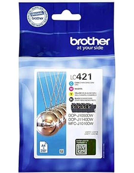 Brother LC421VAL Pack de 4 colores de cartuchos originales de tinta para las impresoras MFCJ1010DW y DCPJ1050DW       