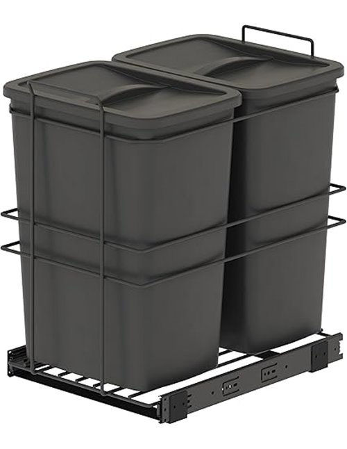 EMUCA - Contenedores de reciclaje Recycle para cocina, Cubos de basura bajo fregadero 2 x 35 L, fijación inferior y extracción m