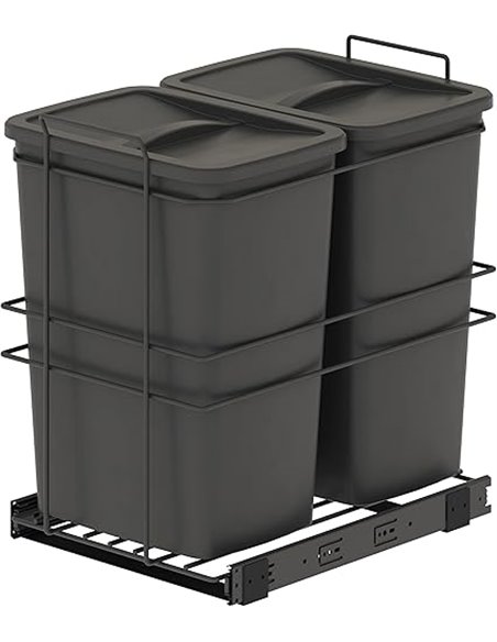 EMUCA - Contenedores de reciclaje Recycle para cocina, Cubos de basura bajo fregadero 2 x 35 L, fijación inferior y extracción m