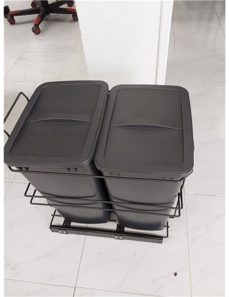 EMUCA - Contenedores de reciclaje Recycle para cocina, Cubos de basura bajo fregadero 2 x 35 L, fijación inferior y extracción m