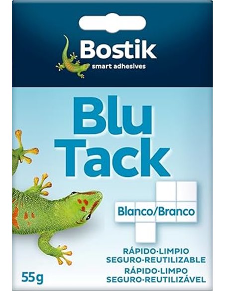 BOSTIK Blu Tack Blanco, Masilla Adhesiva Cuarteada, Moldeable y Reutilizable, Fijación de Todo Tipo de Objetos, Limpia, Segura y