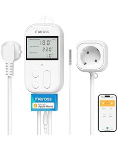 Meross Inteligente Enchufe de Digital Termostato con Sonda, 2,4GHz WiFi Controlador de Temperatura Enchufe con Termostato 16A 38