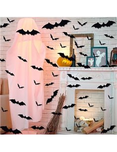WANTOUTH 72 PCS Pegatinas de Murciélagos en 3d para Halloween Murcielago Decoracion Halloween Extraíble Pegatinas Murciélago Neg