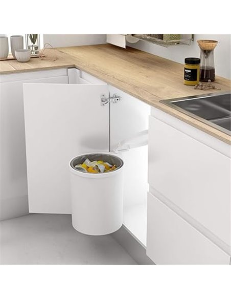 Menage and Confort 00048 Cubo de basura redondo y giratorio, Para armario de cocina, 13L, Blanco, 35.5 x 27.7 x 27.7 cm       